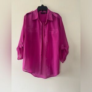 Metaphor Blouse Top Size S Fuchsia Hot Pink Sheer Buttons Decor Party Casual